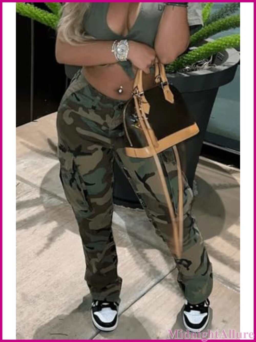 Women's Camo Cargo Pants with Pockets Casual Outdoor - Picture 4 of 4